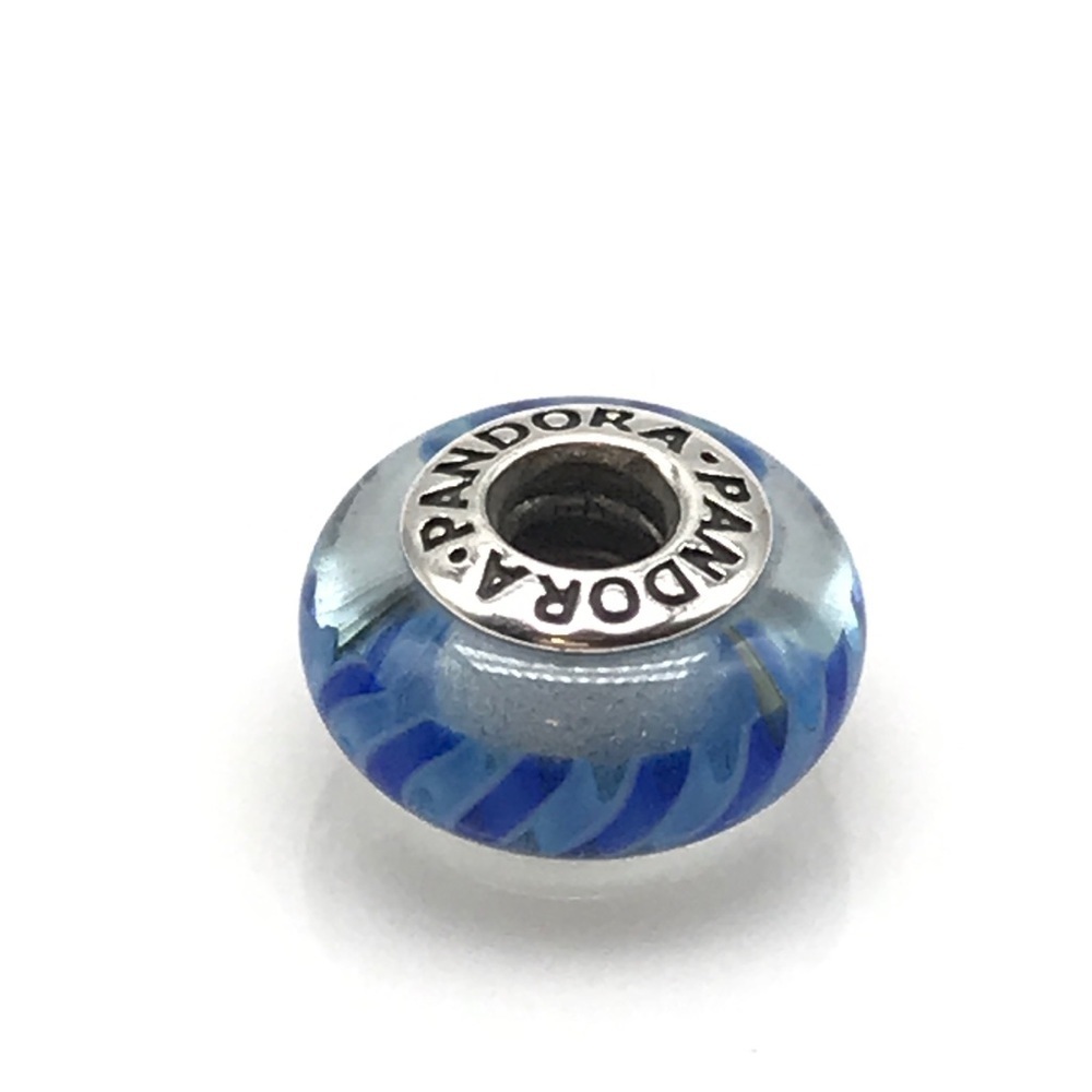 Pandora Blue Striped Murano Glass Charm